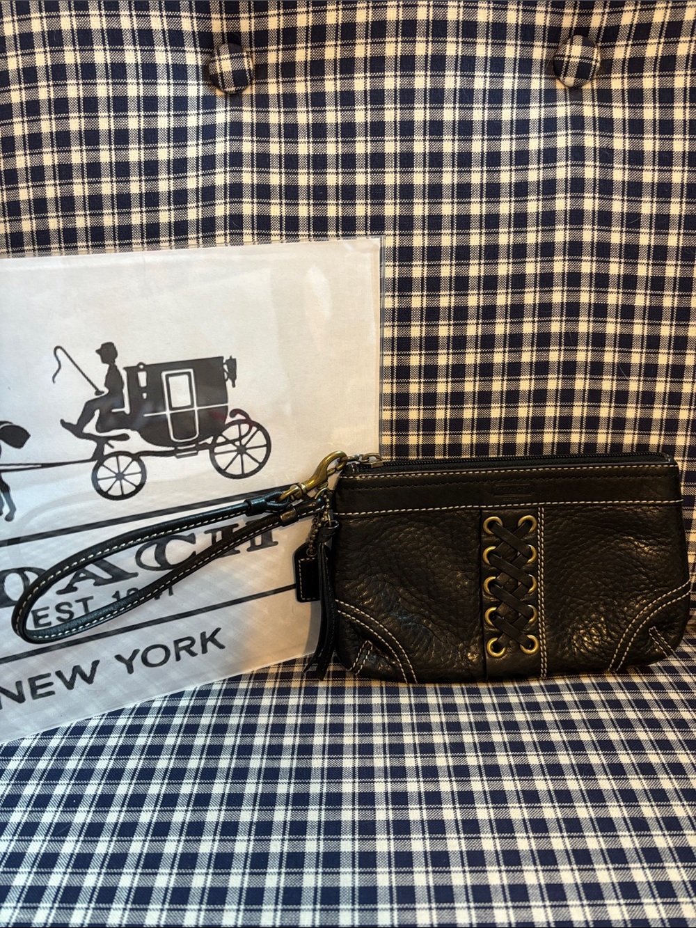 Coach Black Leather Wristlet with Lace-Up corset  Detail vintage